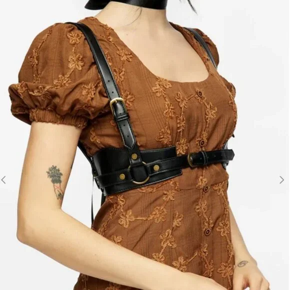 Disturbia Maeve Western Brass Harness Black Faux Leather sz M/L - Picture 9 of 9